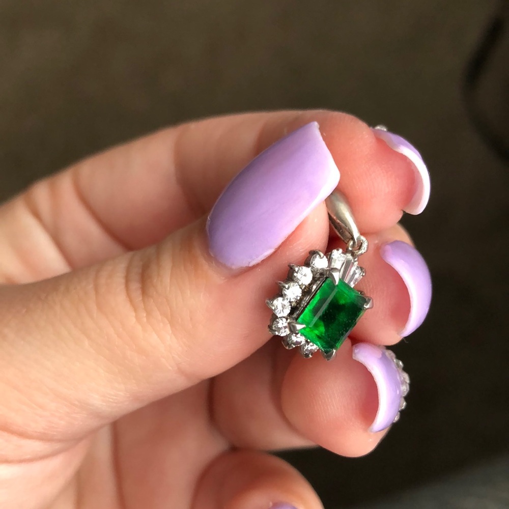 Antique sterling silver emerald pendant - Picture 3 of 4